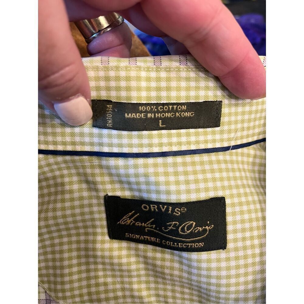 Orvis Charles F Orvis Cotton Reverse Cuff Green & Purple Plaid Button Down Shirt - Picture 10 of 10